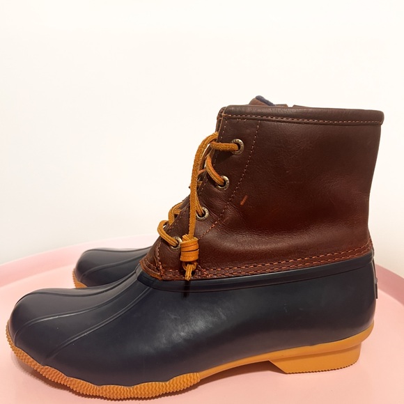 Sperry Saltwater Duck Boot Brown Leather and Navy - Picture 4 of 11